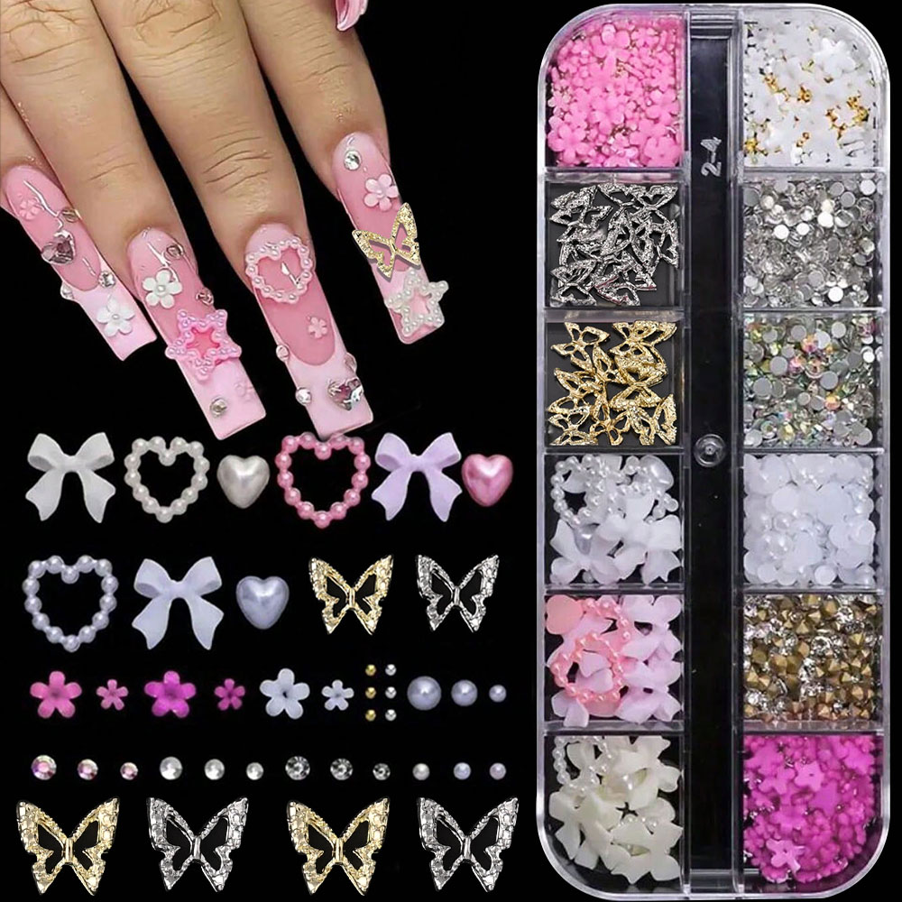 Crystal Bead Mix - 12 rejillas, lazo rosa y blanco,