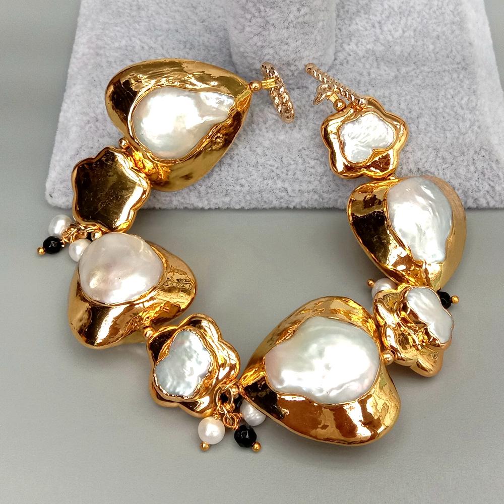 YYGEM Pulsera de perlas Keshi  - Toggle Clasp Gold reseña y precio