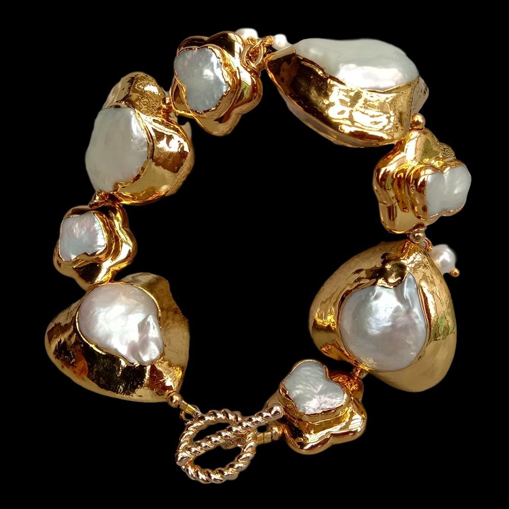 YYGEM Pulsera de perlas Keshi  - Toggle Clasp Gold reseña y precio
